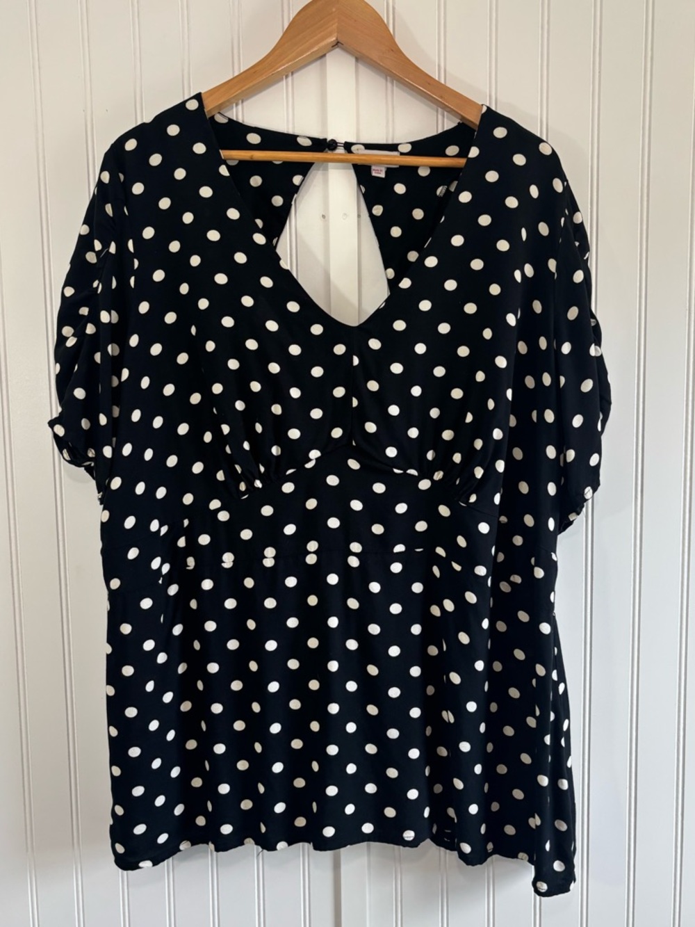 Bespoke Fit Black Polka Dot Empire Waist Babydoll Blouse Top Retro Size 22